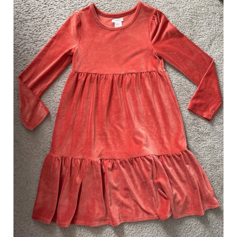 Cynthia Rowley Girls Velvet Dress Size 10 12 Coral Pink Long Sleeve Tiered Soft